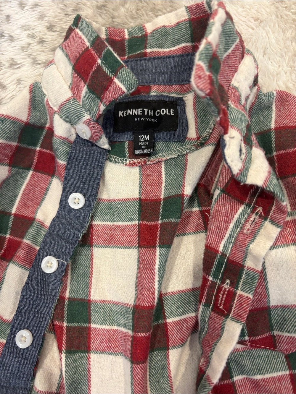 Kenneth Cole Plaid Button-Up Shirt in Red, Green, Cream